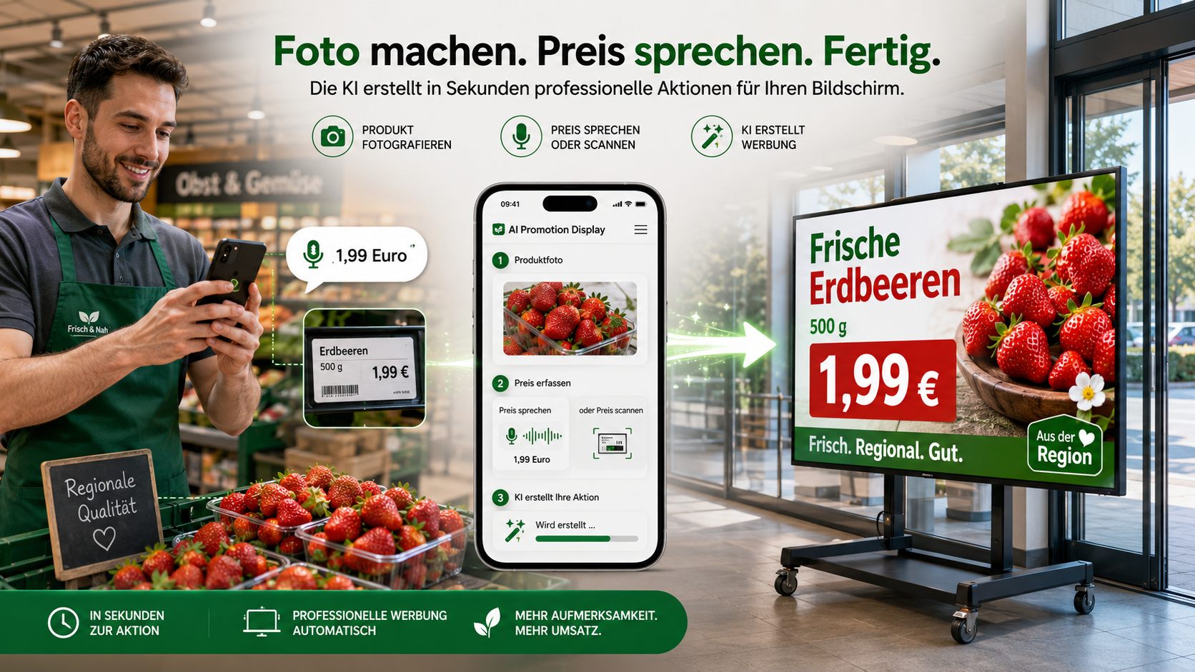 PromoFast – Foto machen, Preis sprechen, fertige Aktion auf dem Bildschirm