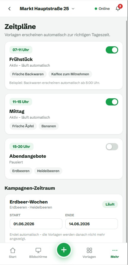 PromoFast App – Zeitpläne für automatische Tagesaktionen